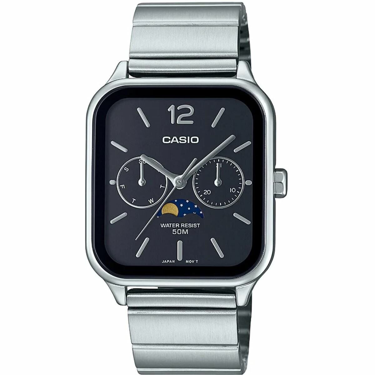 Casio MTP-M305D-1AVDF Quartz Çelik Gri Siyah Kadran Sun&Moon 34 mm Erkek Kol Saati