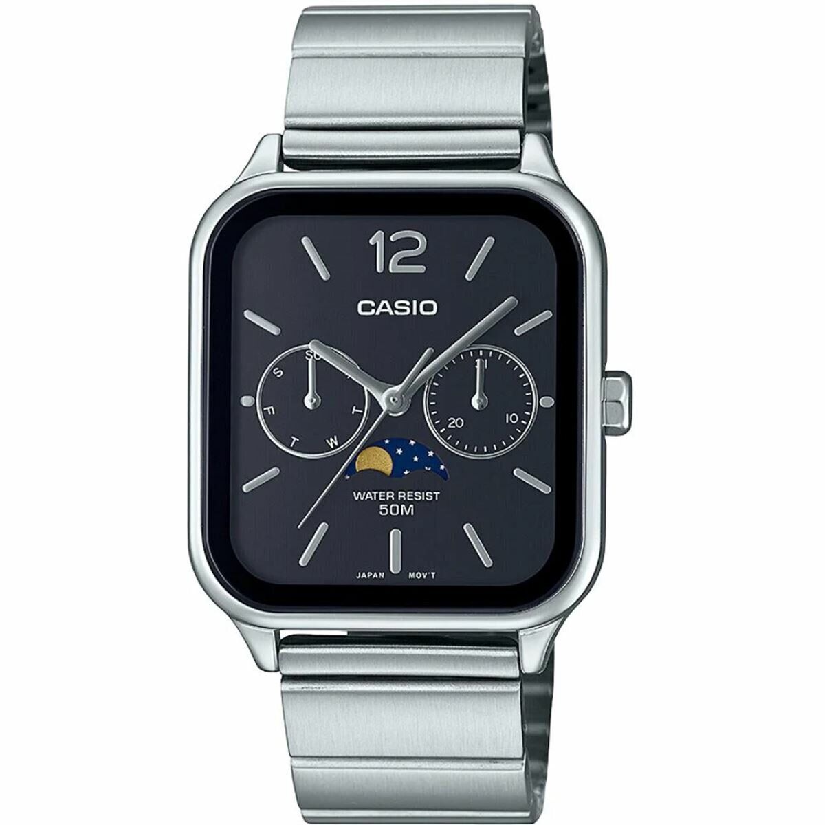 Casio MTP-M305D-1AVDF Quartz Çelik Gri Siyah Kadran Sun&Moon 34 mm Erkek Kol Saati