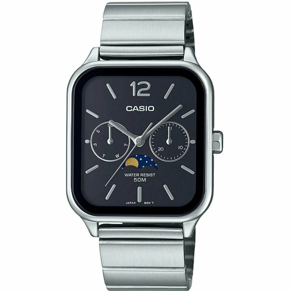 Casio MTP-M305D-1AVDF Quartz Çelik Gri Siyah Kadran Sun&Moon 34 mm Erkek Kol Saati