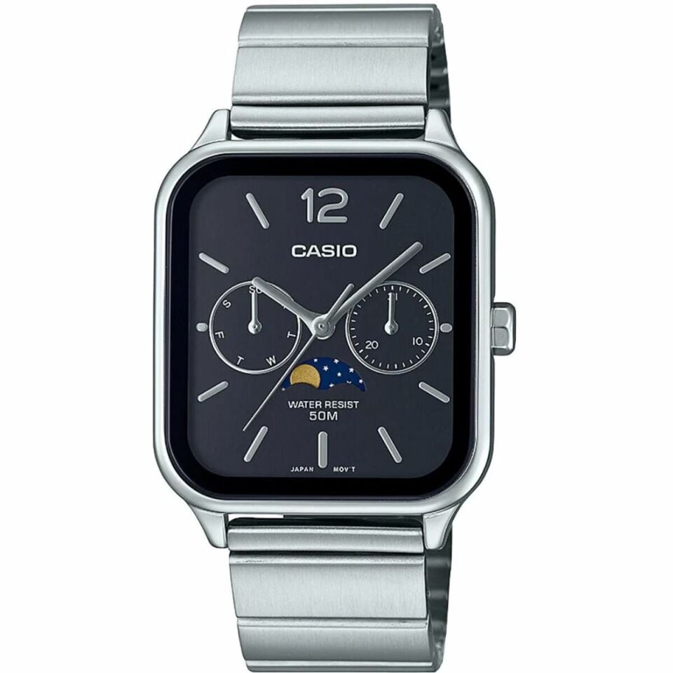 Casio MTP-M305D-1AVDF Quartz Çelik Gri Siyah Kadran Sun&Moon 34 mm Erkek Kol Saati