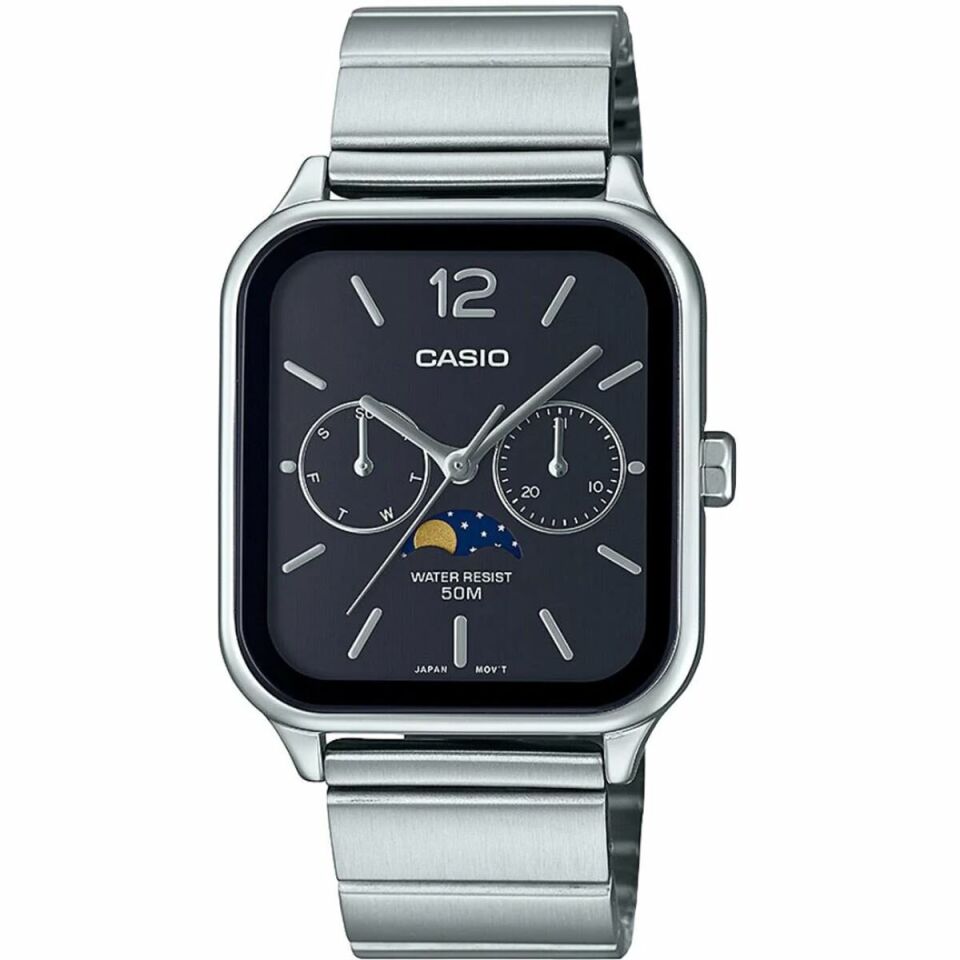 Casio MTP-M305D-1AVDF Quartz Çelik Gri Siyah Kadran Sun&Moon 34 mm Erkek Kol Saati