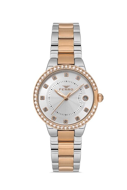Ferro Rose ve Gümüş Çelik Kordon Kadın Kol Saati FL21349A-E 3ATM Su Geçirmez 2 Yıl Garantili