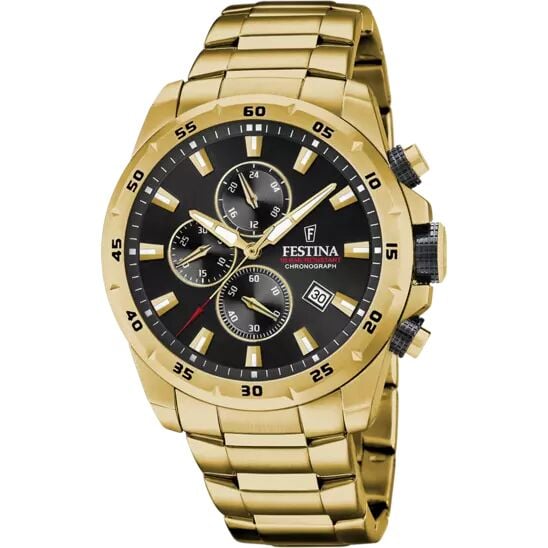 Festina F20541/4 Quartz Kronolu Altın Rengi Siyah Kadran 46 mm Erkek Kol Saati
