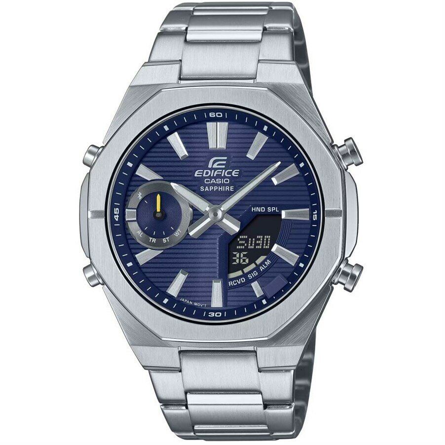 Casio ECB-S10D-2ADF Edifice Quartz Çelik Gri Lacivert Kadran Safir Cam 10 ATM 43 mm Erkek Kol Saati