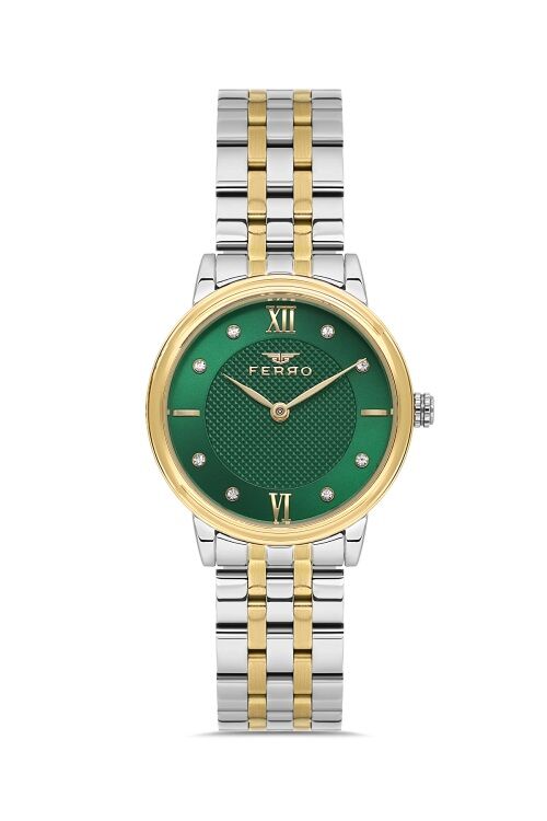 Ferro Gümüş ve Sarı Çelik Kordon Kadın Kol Saati FL21480A-D6 3ATM Su Geçirmez 2 Yıl Garantili