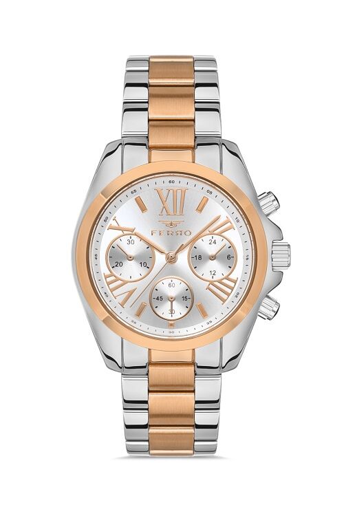 Ferro FL21259A-E 36 mm Rose Gold/Metalik Gri Kadın Kol Saati+ Bileklik