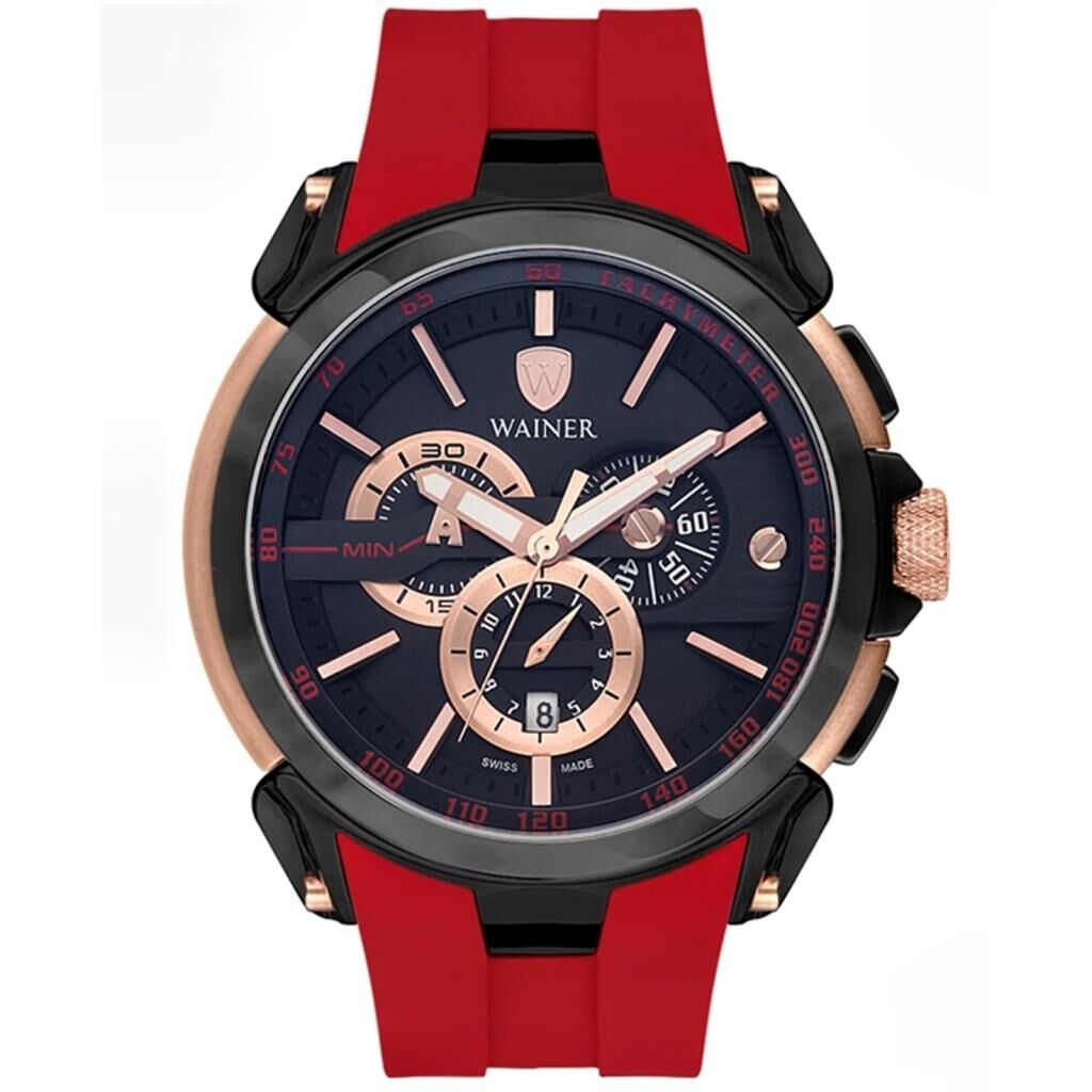 Wainer Swiss Made WA.16910-D 48 mm Kırmızı Silikon Kordonlu Erkek Kol Saati