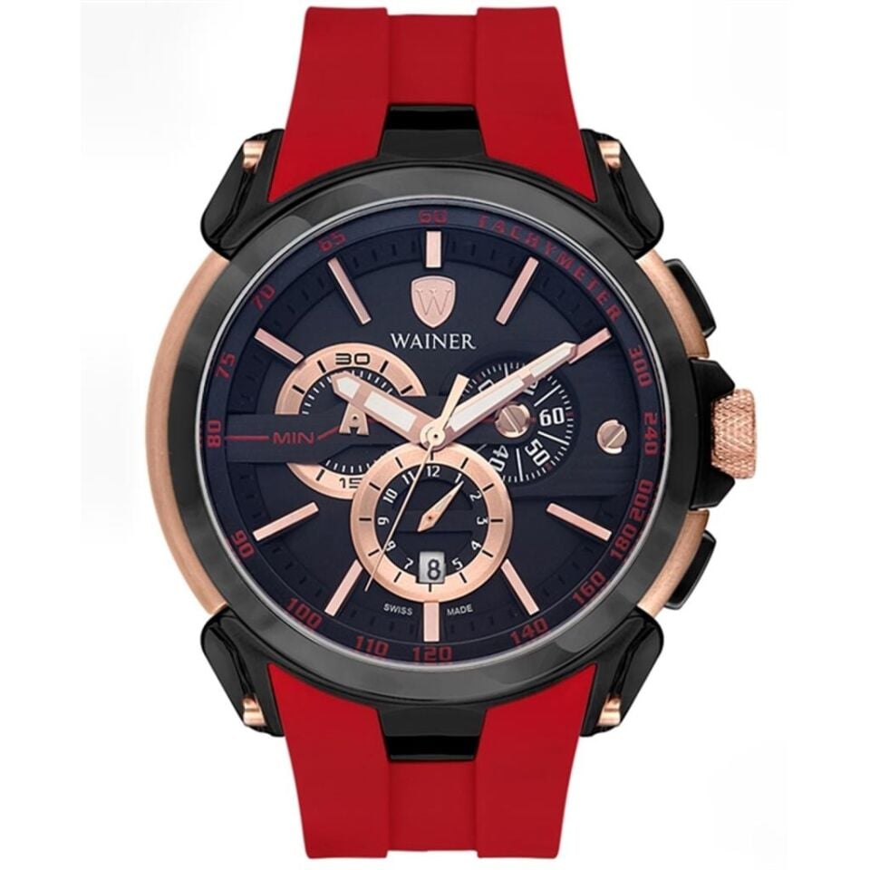 Wainer Swiss Made WA.16910-D 48 mm Kırmızı Silikon Kordonlu Erkek Kol Saati
