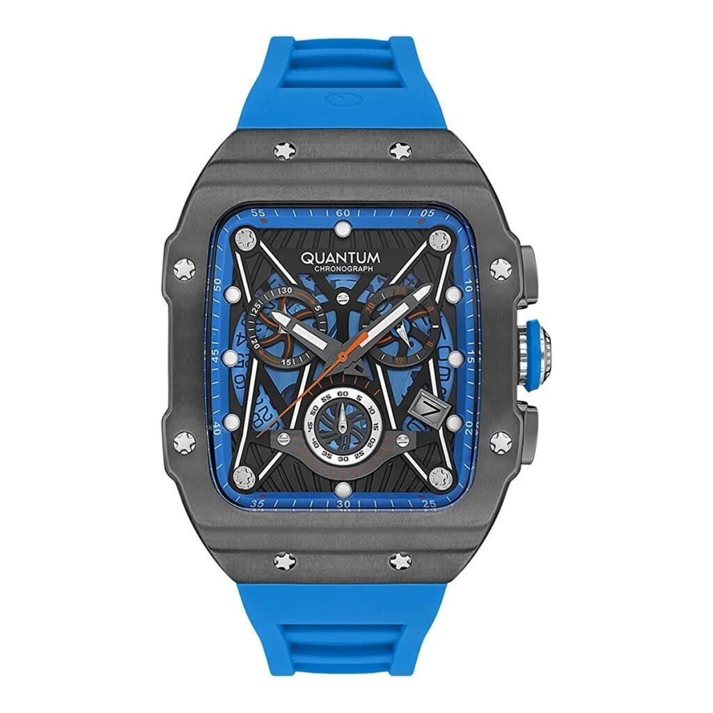 Quantum HNG1080.659 Quartz Cronograph Silikon Mavi 10 ATM Safir Cam 43 mm Erkek Kol Saati