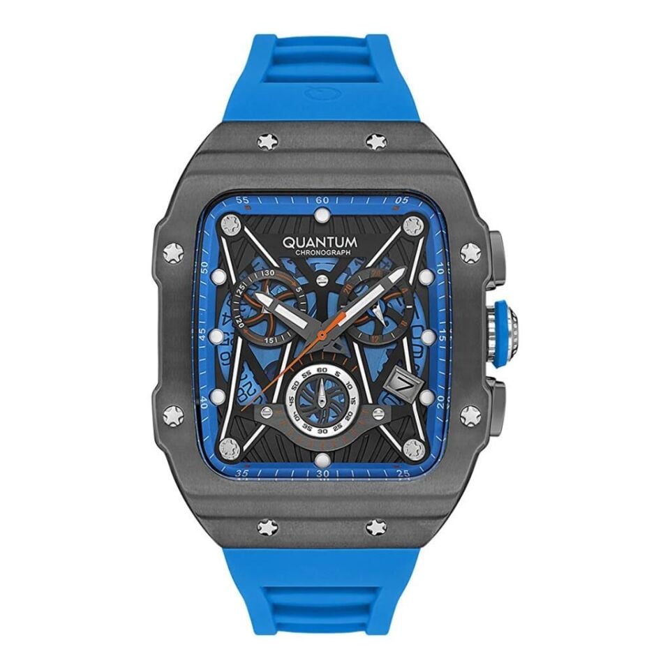 Quantum HNG1080.659 Quartz Cronograph Silikon Mavi 10 ATM Safir Cam 43 mm Erkek Kol Saati