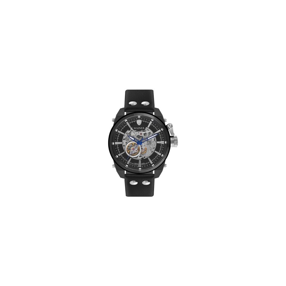 Wainer Swiss Made WA.25980-D 46 mm Siyah Otomatik Deri Kordonlu Erkek Saati