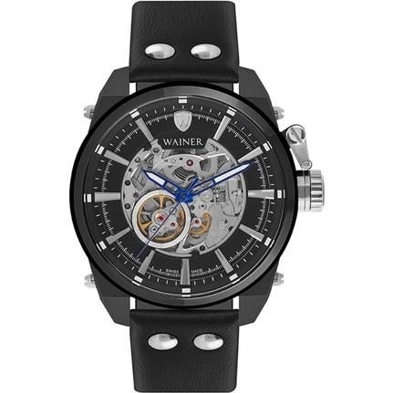 Wainer Swiss Made WA.25980-D 46 mm Siyah Otomatik Deri Kordonlu Erkek Saati