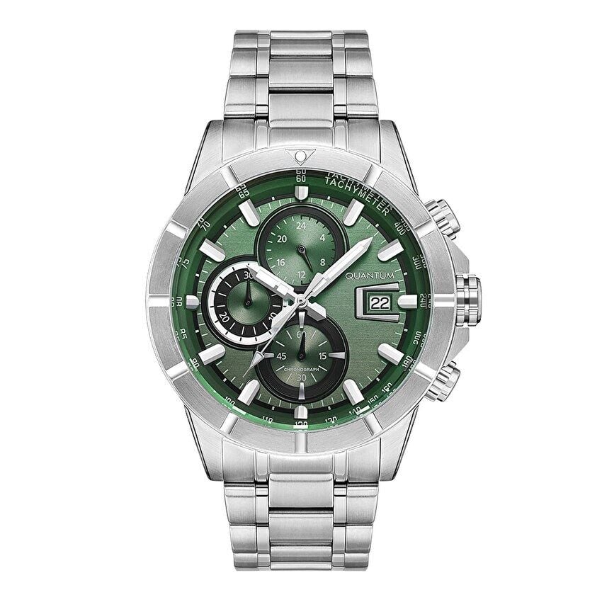 Quantum HNG1067.380 Quartz Kronograflı Çelik Gri Yeşil Kadran 47 mm Erkek Kol Saati