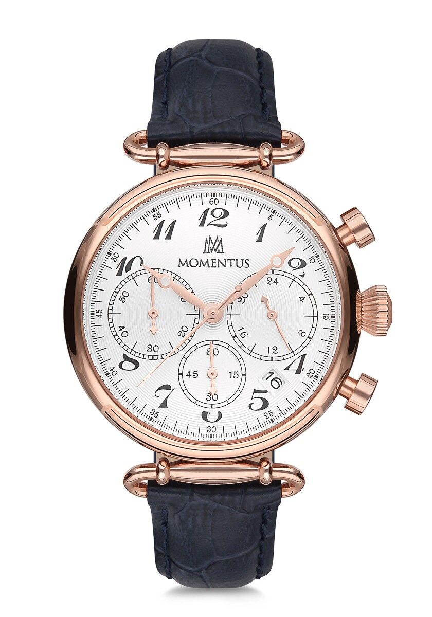 Momentus TC250R-02MR Quartz Deri Lacivert Beyaz Kadran 40 mm Kadın Kol Saati