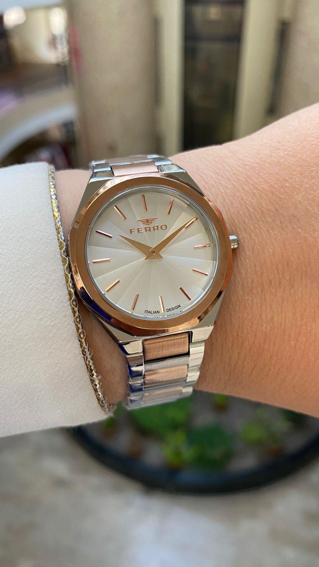 Ferro Quartz Çelik Rose/Gri 34 mm Kadın Kol Saati