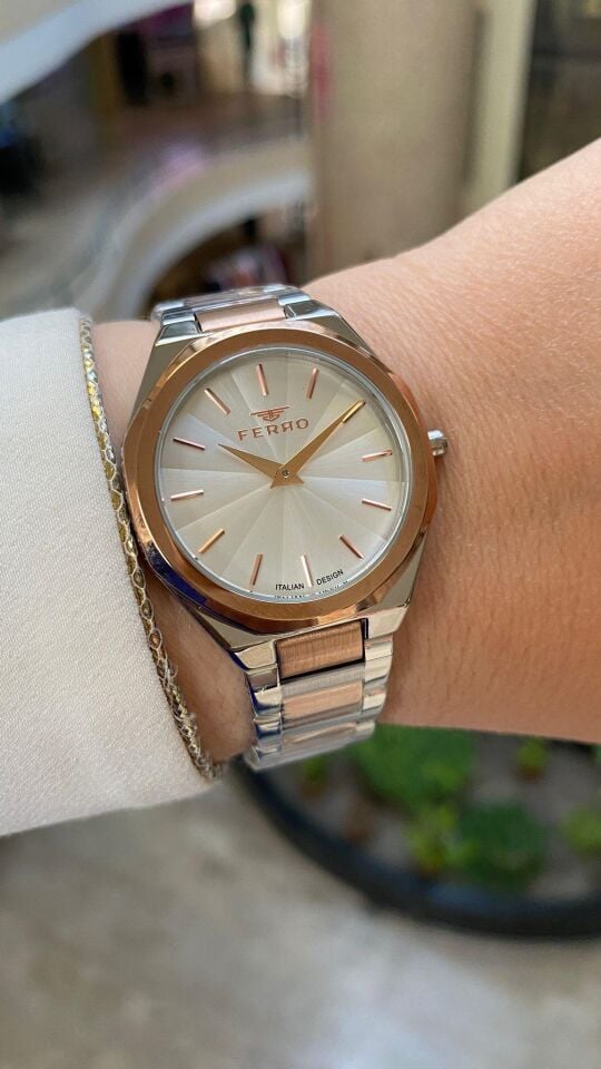 Ferro Quartz Çelik Rose/Gri 34 mm Kadın Kol Saati
