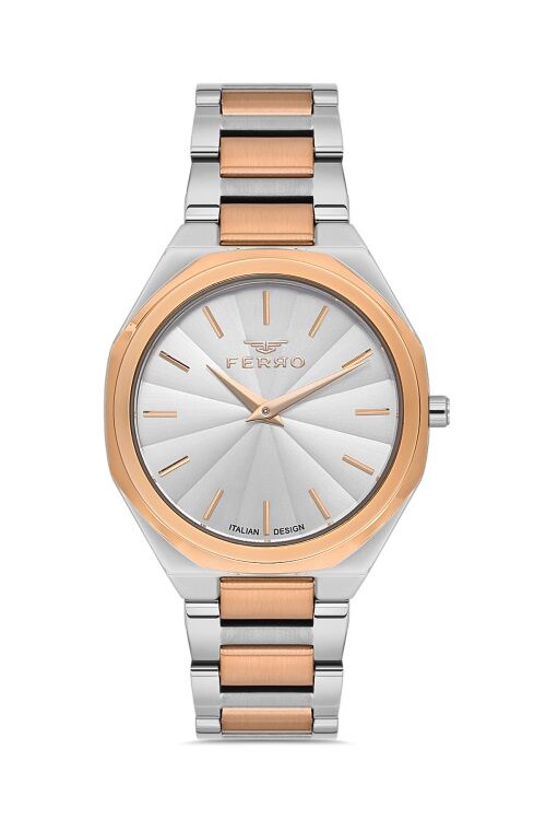 Ferro Quartz Çelik Rose/Gri 34 mm Kadın Kol Saati
