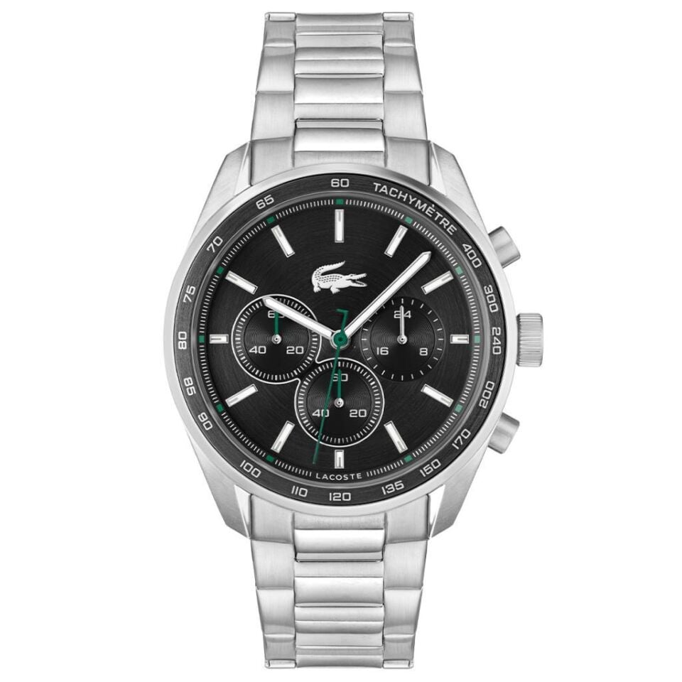 Lacoste 2011347 Quartz Çelik Gri Siyah Kadran 42 mm Erkek Kol Saati