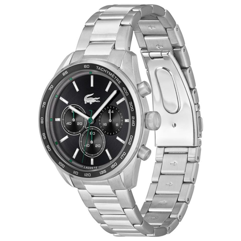 Lacoste 2011347 Quartz Çelik Gri Siyah Kadran 42 mm Erkek Kol Saati