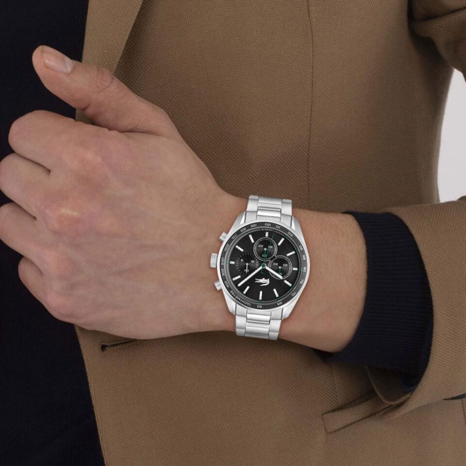 Lacoste 2011347 Quartz Çelik Gri Siyah Kadran 42 mm Erkek Kol Saati