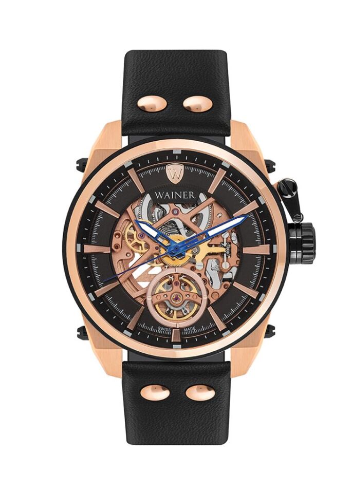 Wainer WA.25980-B Otomatik Swiss Made Deri Siyah 46 mm Erkek Kol Saati