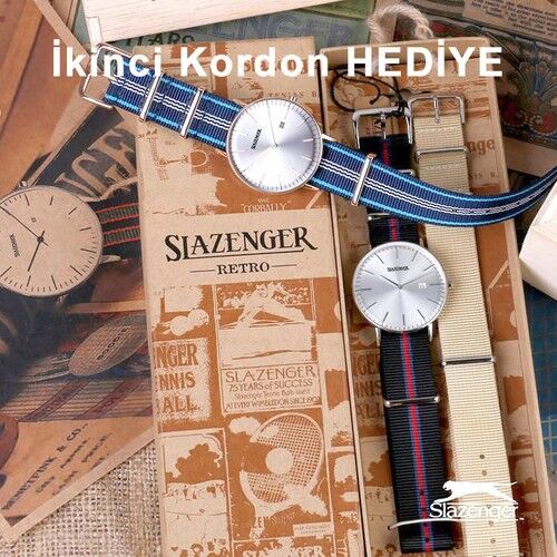 Slazenger SL.09.1980.1.01 40 mm Yeşil\Beyaz Kumaş Kordonlu Erkek Kol Saati