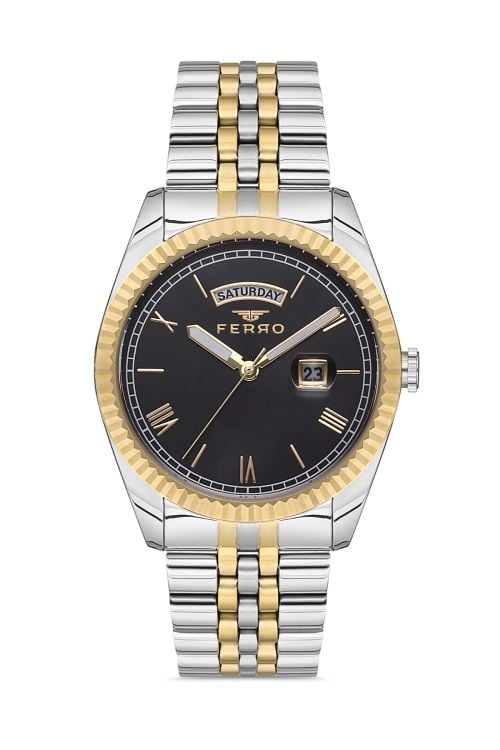 Ferro F11130A-D3 Quartz Çelik Altın/Gri Siyah Kadran 41 mm Erkek Kol Saati
