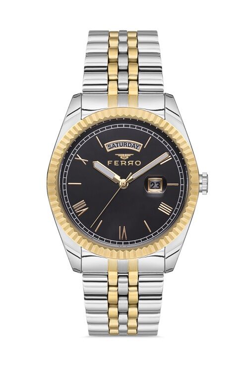 Ferro F11130A-D3 Quartz Çelik Altın/Gri Siyah Kadran 41 mm Erkek Kol Saati