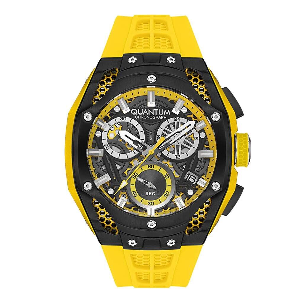 Quantum HNG1102.354 Quartz Silikon Sarı 10 ATM 46 mm Erkek Kol Saati