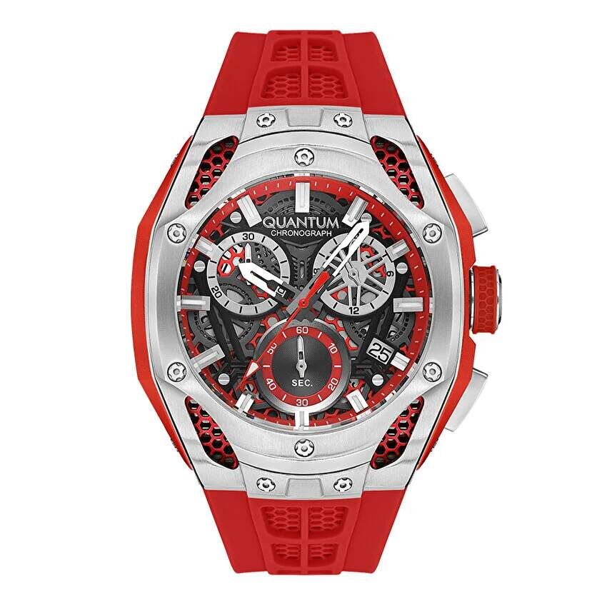 Quantum HNG1102.358 Quartz Silikon Kırmızı 10 ATM 46 mm Erkek Kol Saati