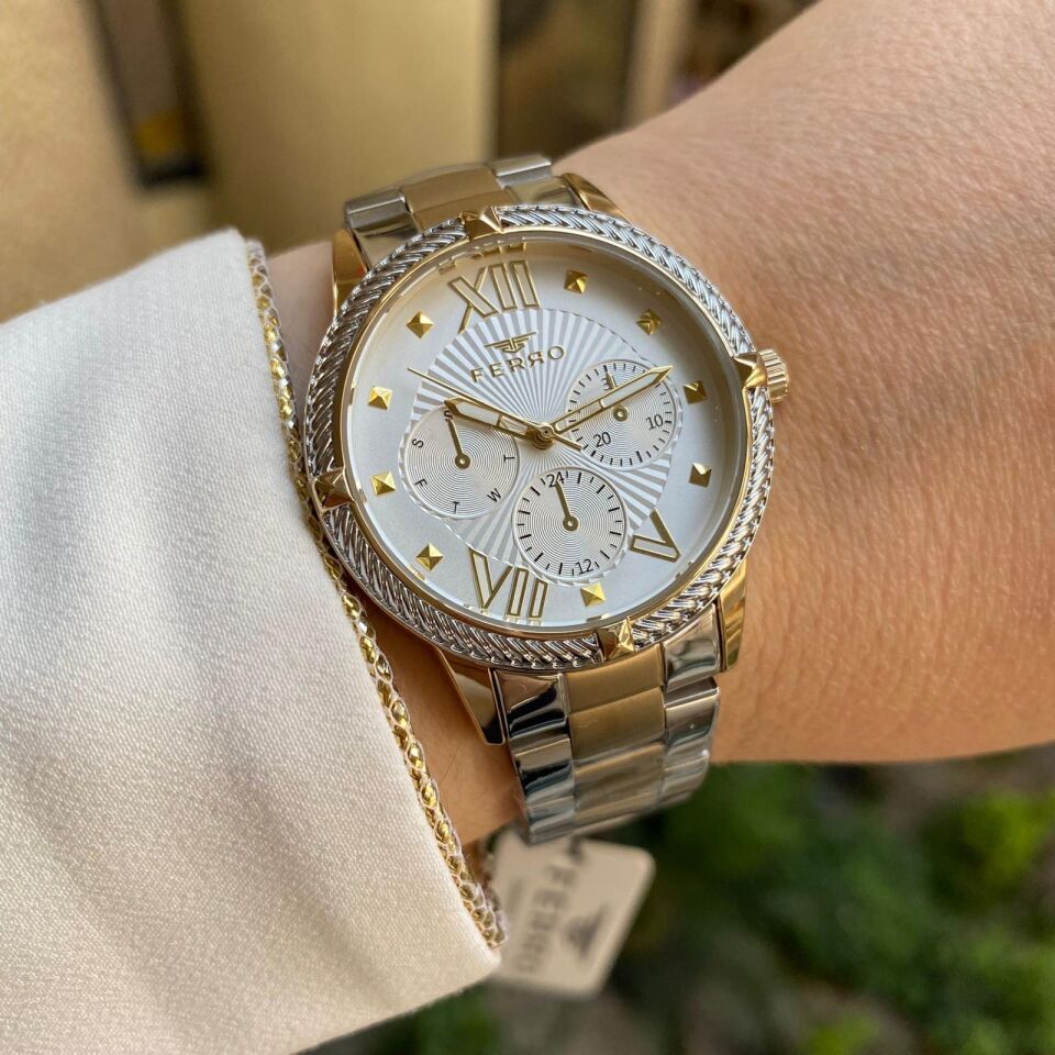 Ferro FL40096A-D 36 mm Sarı-Gümüş Çelik Kordon Kadın Kol Saati
