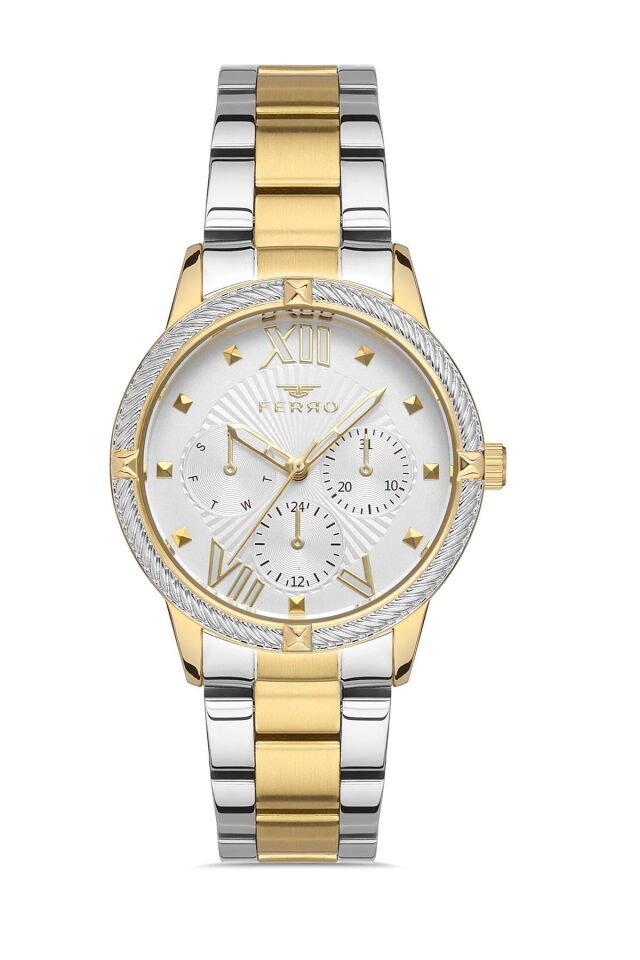 Ferro FL40096A-D 36 mm Sarı-Gümüş Çelik Kordon Kadın Kol Saati