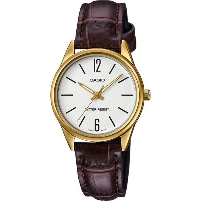 Casio LTP-V005GL-7BUDF Quartz Deri Kahverengi Beyaz Kadran 29 mm Kadın Kol Saati