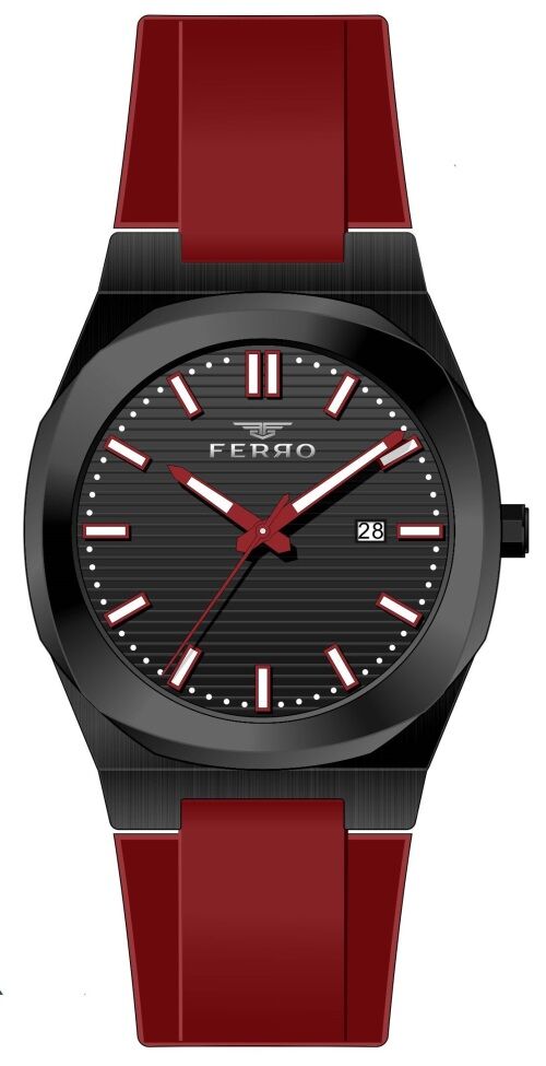Ferro 41 mm Bordo Silikon Kordon Erkek Kol Saati F11340D-ZK F11340D-ZK