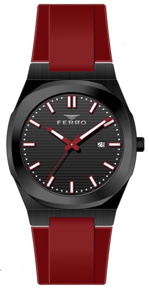 Ferro 41 mm Bordo Silikon Kordon Erkek Kol Saati F11340D-ZK F11340D-ZK