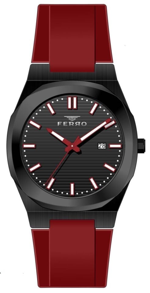 Ferro 41 mm Bordo Silikon Kordon Erkek Kol Saati F11340D-ZK F11340D-ZK