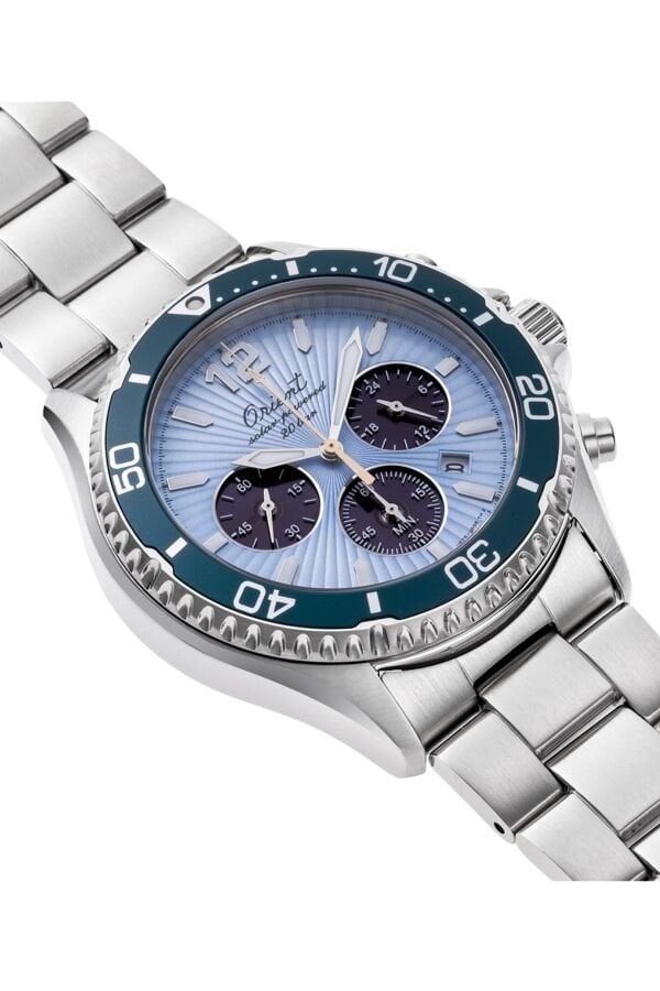 Orient Mako Chronograph Solar RA-TX0210L10B Çelik Gri Mavi Kadran 20 ATM 43 mm Erkek Kol Saati
