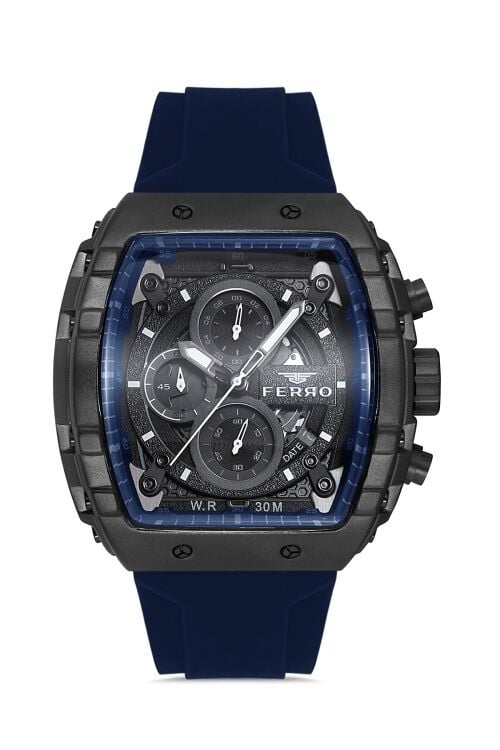 Ferro Lacivert Silikon kordon Erkek Kol Saati FM11001D-D Fonksiyonları Aktif 3ATM Su Geçirmez