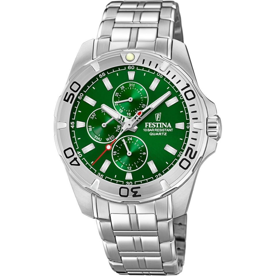 Festina Mutlifunction F20445/7 Quartz Çelik Gri Yeşil Kadran 43 mm Erkek Kol Saati