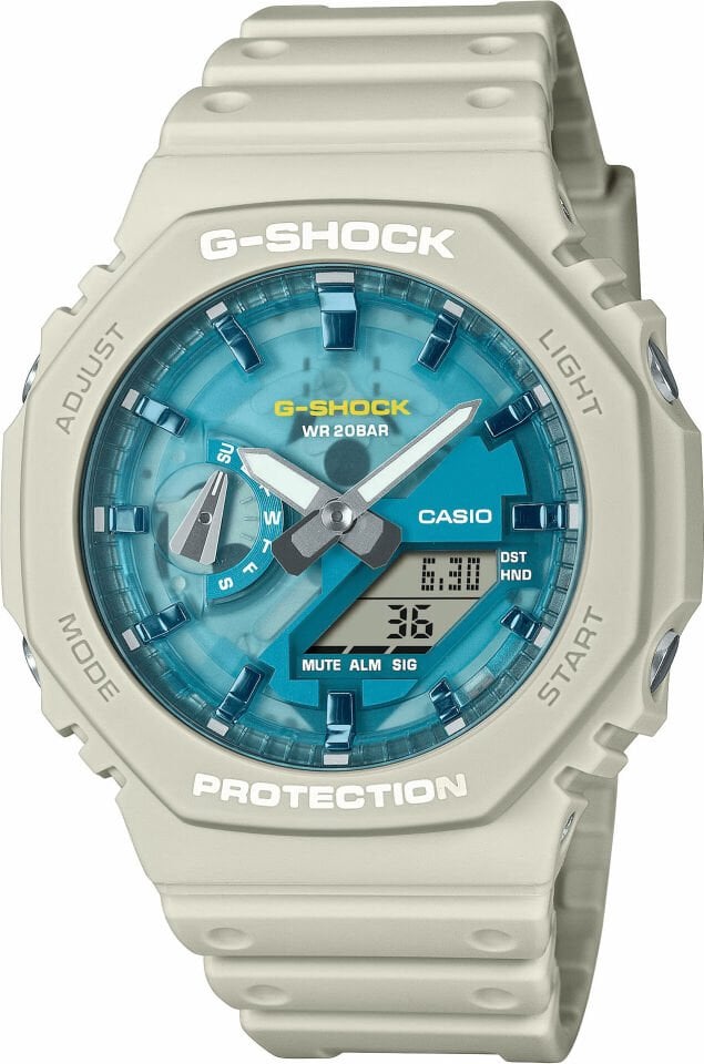 Casio GA-2100AS-5ADR Quartz Analog/Dijital Silikon Krem Turkuaz Kadran 10 ATM 45 mm Erkek Kol Saati