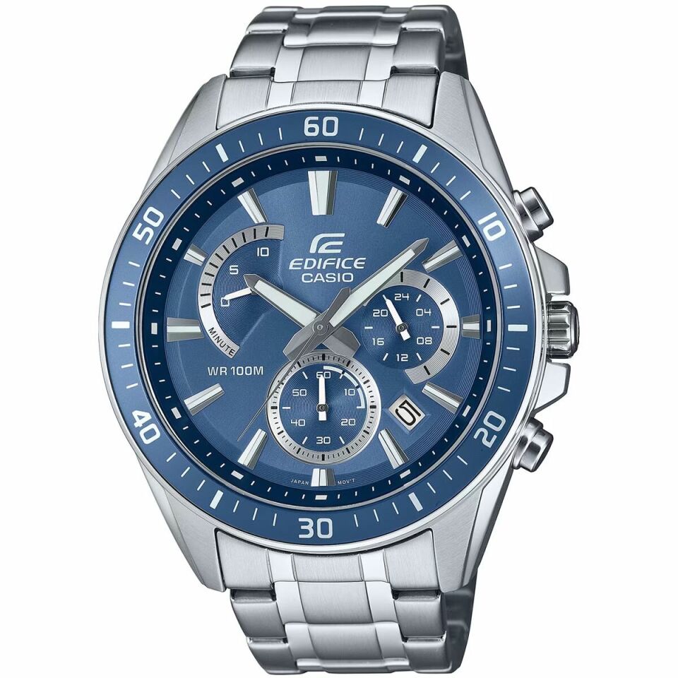 Casio EFR-552D-2AVUDF Edifice Quartz Çelik Gri Mavi Kadran 10 ATM 47 mm Erkek Kol Saati
