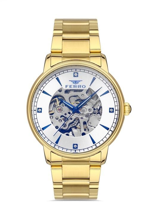 Ferro Sarı Çelik Kordon Erkek Kol Saati F31301A-B 3ATM Su Geçirmez 2 Yıl Garantili HediyePaketli