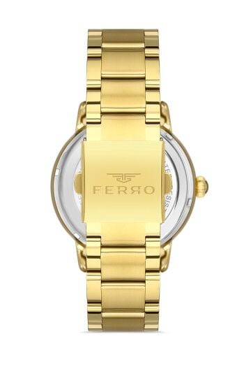 Ferro Sarı Çelik Kordon Erkek Kol Saati F31301A-B 3ATM Su Geçirmez 2 Yıl Garantili HediyePaketli