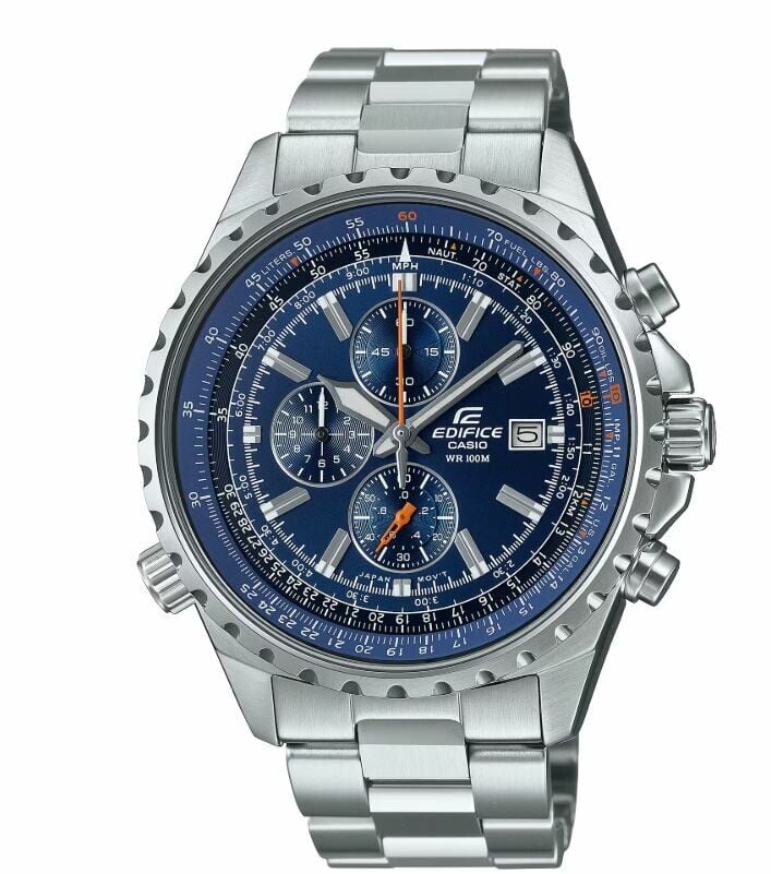 Casio EF-527D-2AVUDF Edifice Quartz Çelik Gri Mavi Kadran 10 ATM 46 mm Erkek Kol Saati