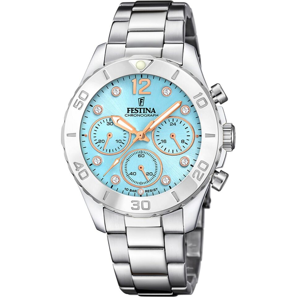 Festina F20603/4 Quartz Çelik Gri Mavi Kadran 39 mm Kadın Kol Saati