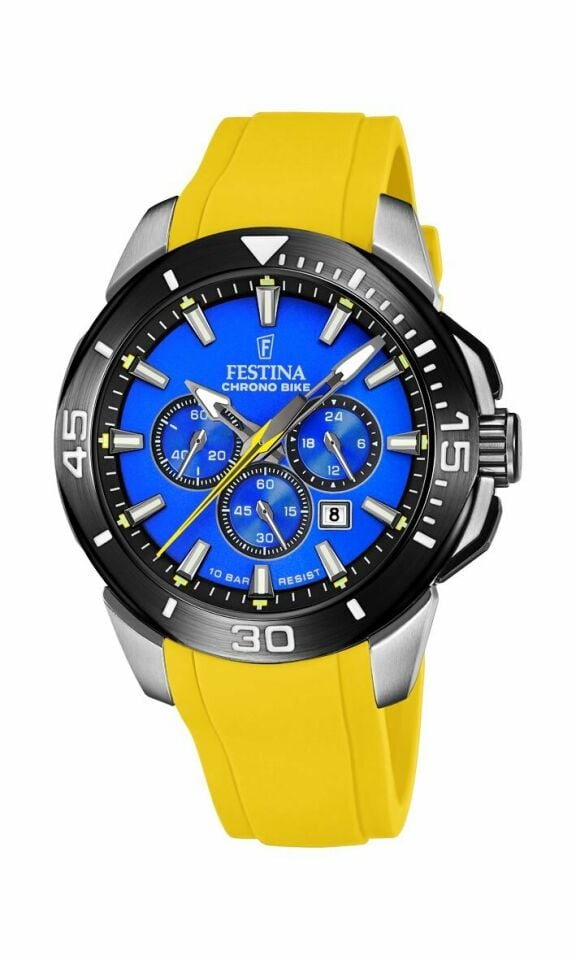 Festina F20642/D Chrono Bike Silikon Sarı Mavi Kadran 47 mm Erkek Kol Saati