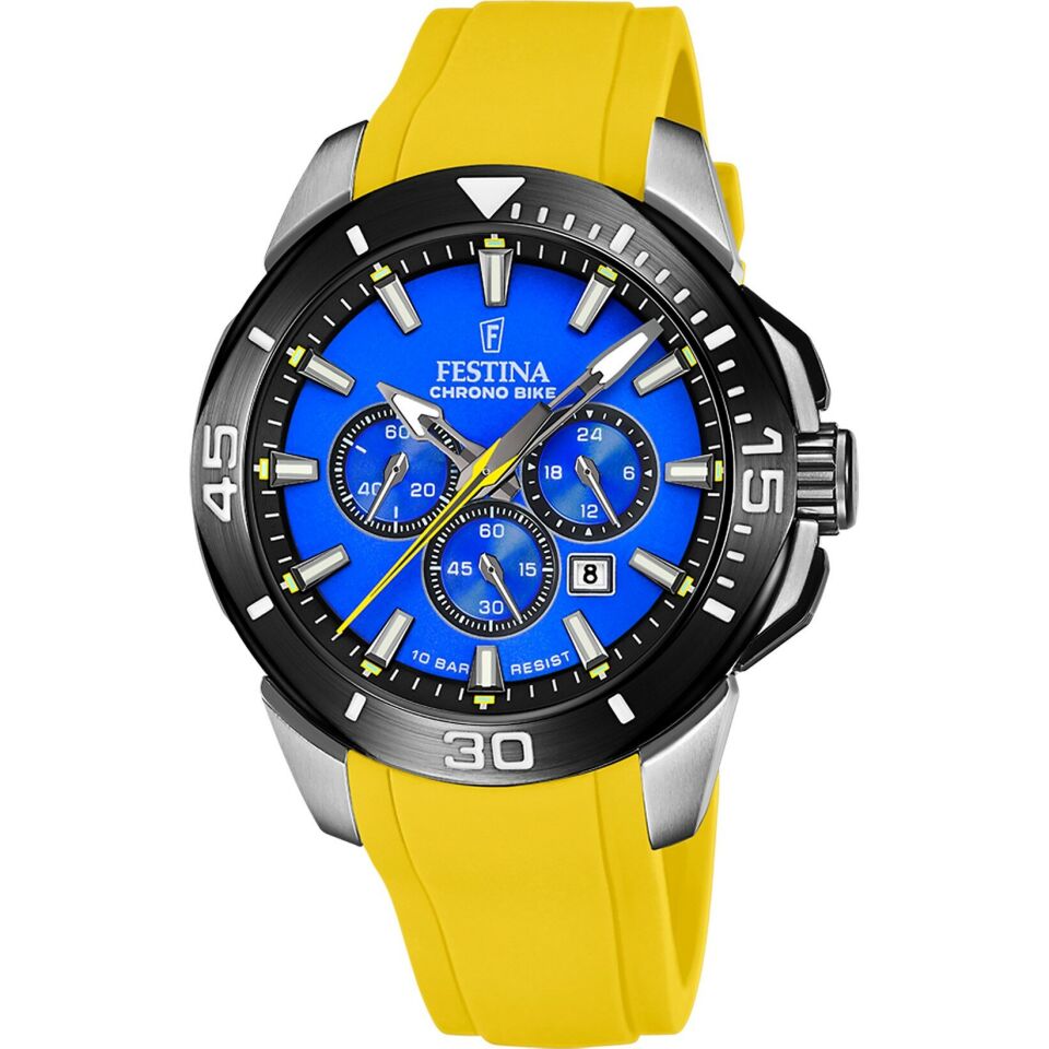 Festina F20642/D Chrono Bike Silikon Sarı Mavi Kadran 47 mm Erkek Kol Saati