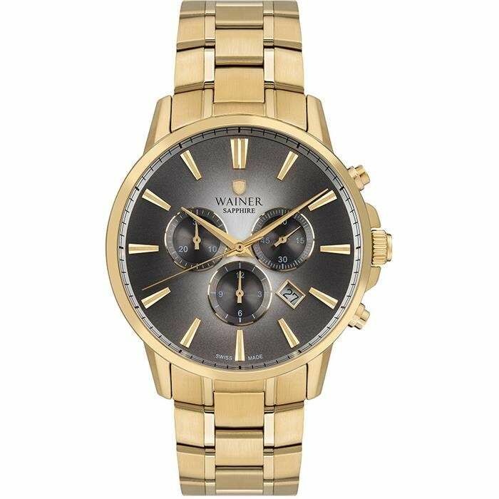 Wainer WA.19333-B 4 Quartz Swiss Made Çelik Altın Füme Kadran 44 mm Erkek Kol Saati