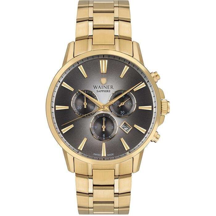 Wainer WA.19333-B 4 Quartz Swiss Made Çelik Altın Füme Kadran 44 mm Erkek Kol Saati