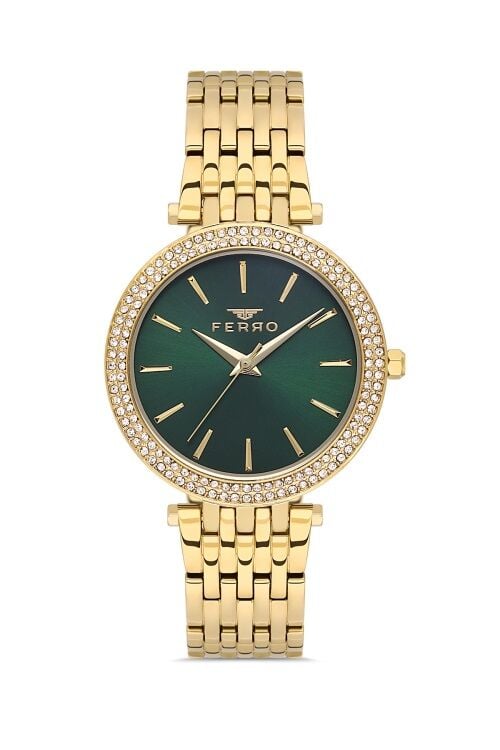 Ferro Sarı Çelik Kordon Kadın Kol Saati FL21449A-B6 3ATM Su Geçirmez 2 Yıl Garantili HediyePaketli